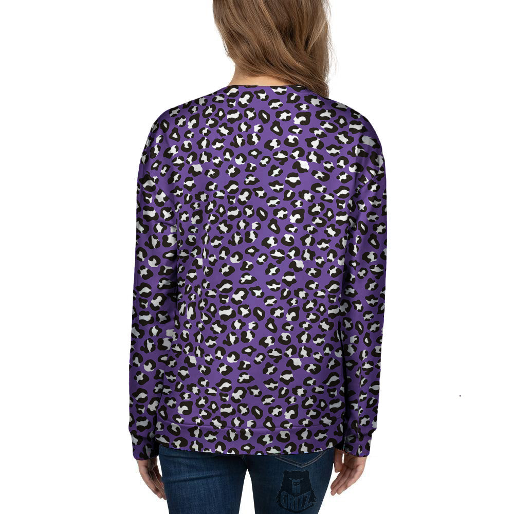 Purple Leopard Print Pattern Women's Sweatshirt-grizzshop