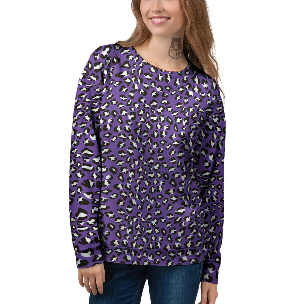 Purple Leopard Print Pattern Women's Sweatshirt-grizzshop