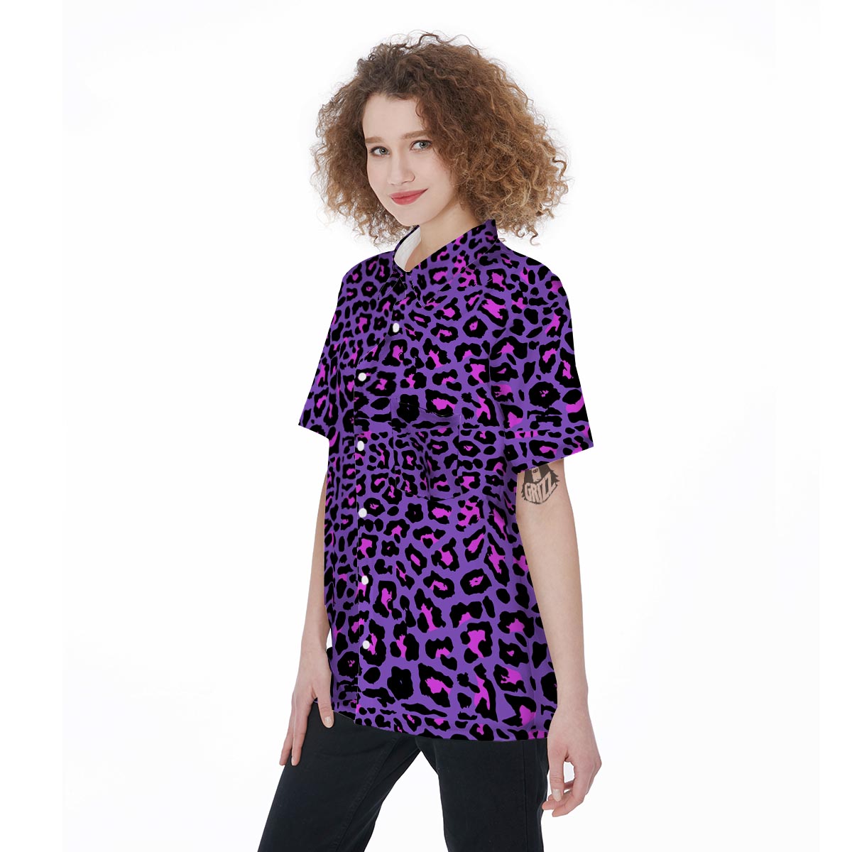 Purple Leopard Women's Short Sleeve Shirts-grizzshop