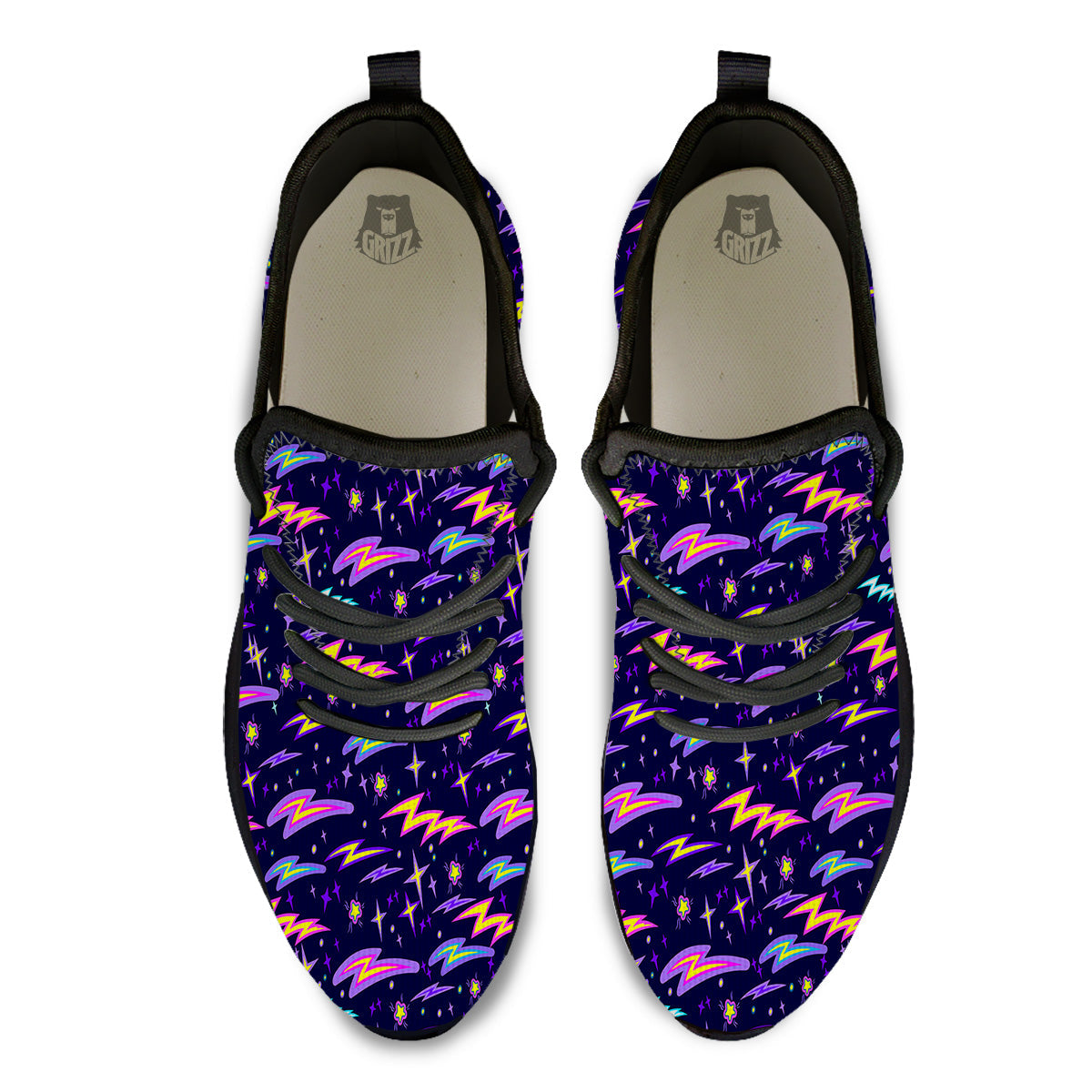 Purple Lightning Flashes Print Pattern Black Athletic Shoes-grizzshop