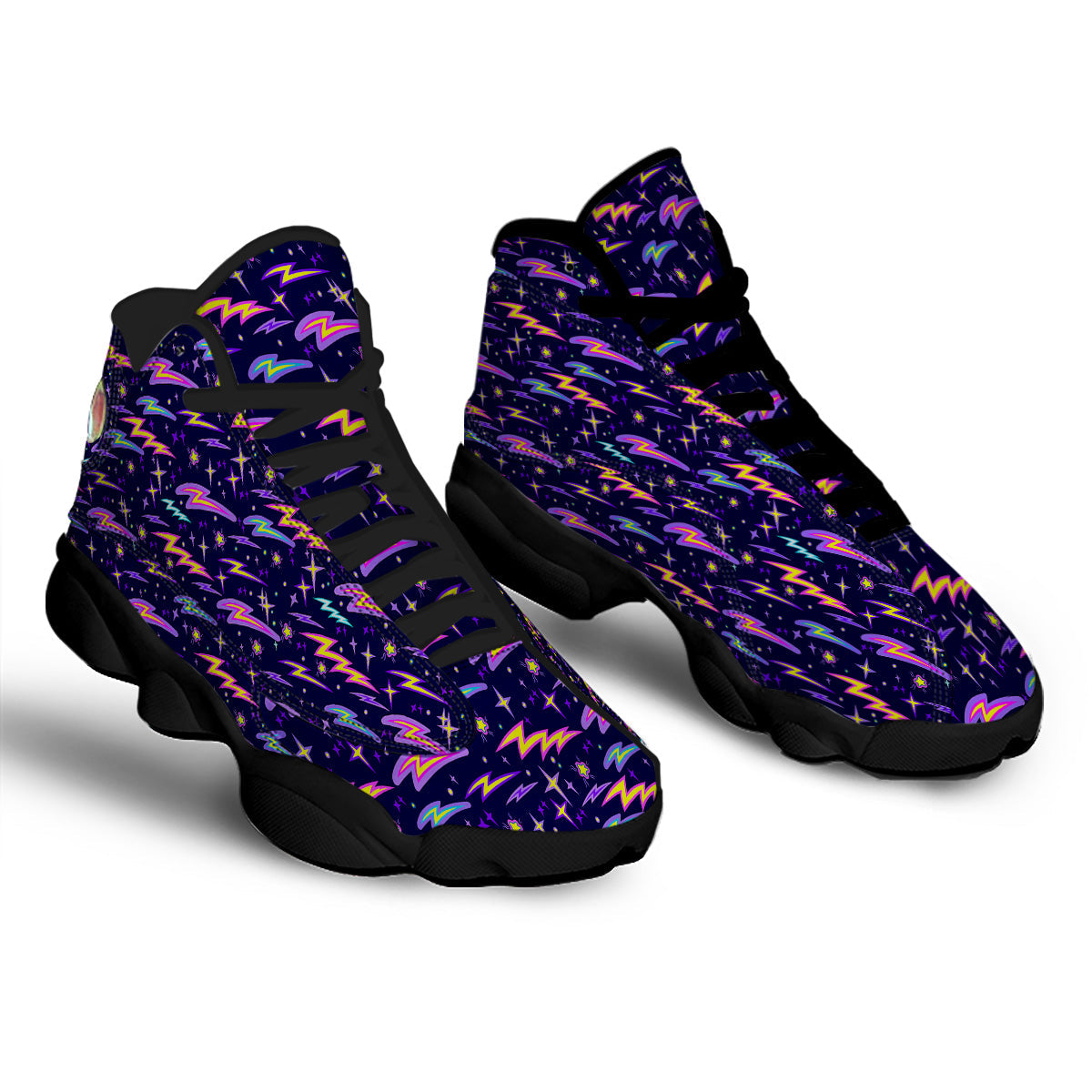 Purple Lightning Flashes Print Pattern Black Basketball Shoes-grizzshop