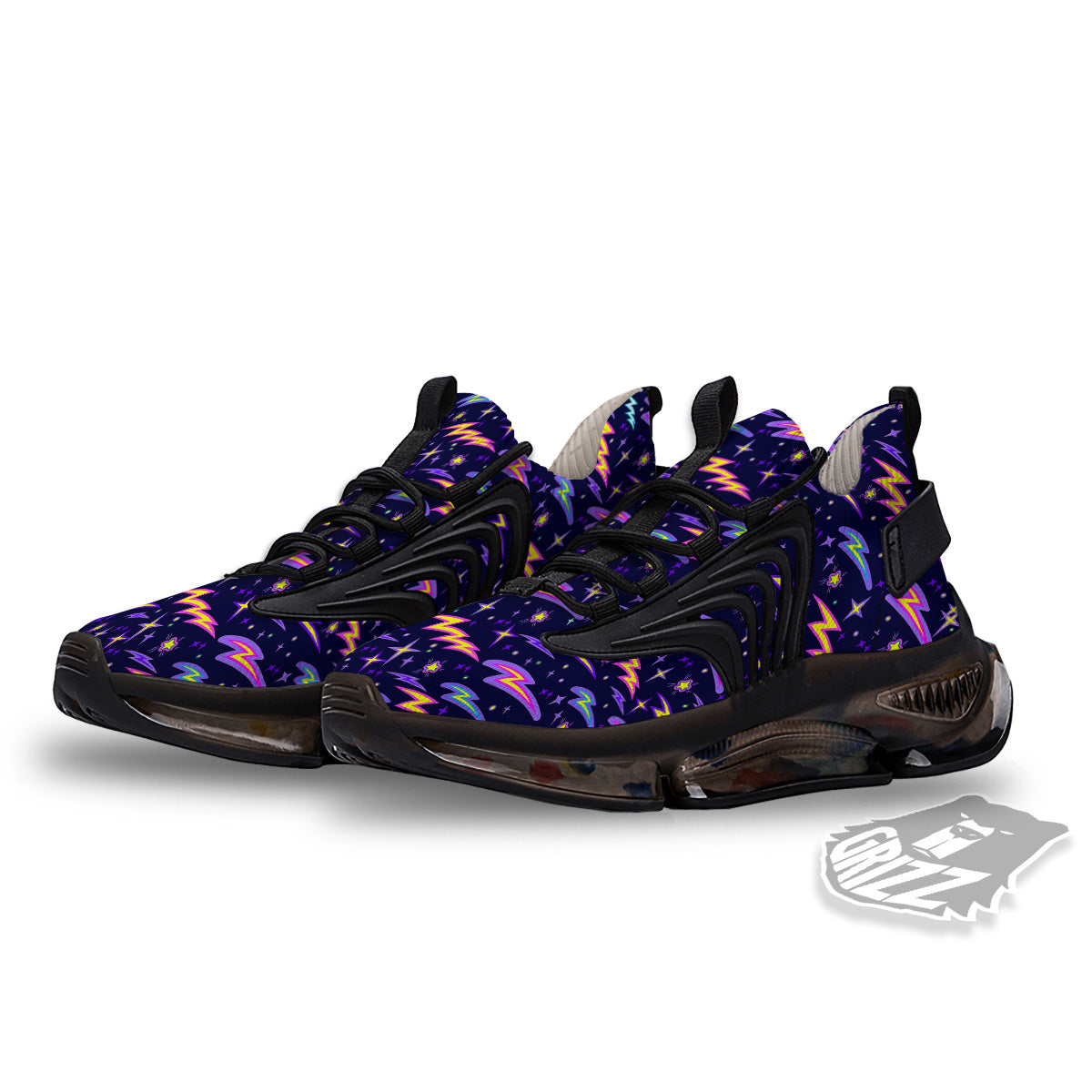 Purple Lightning Flashes Print Pattern Black Gym Shoes-grizzshop