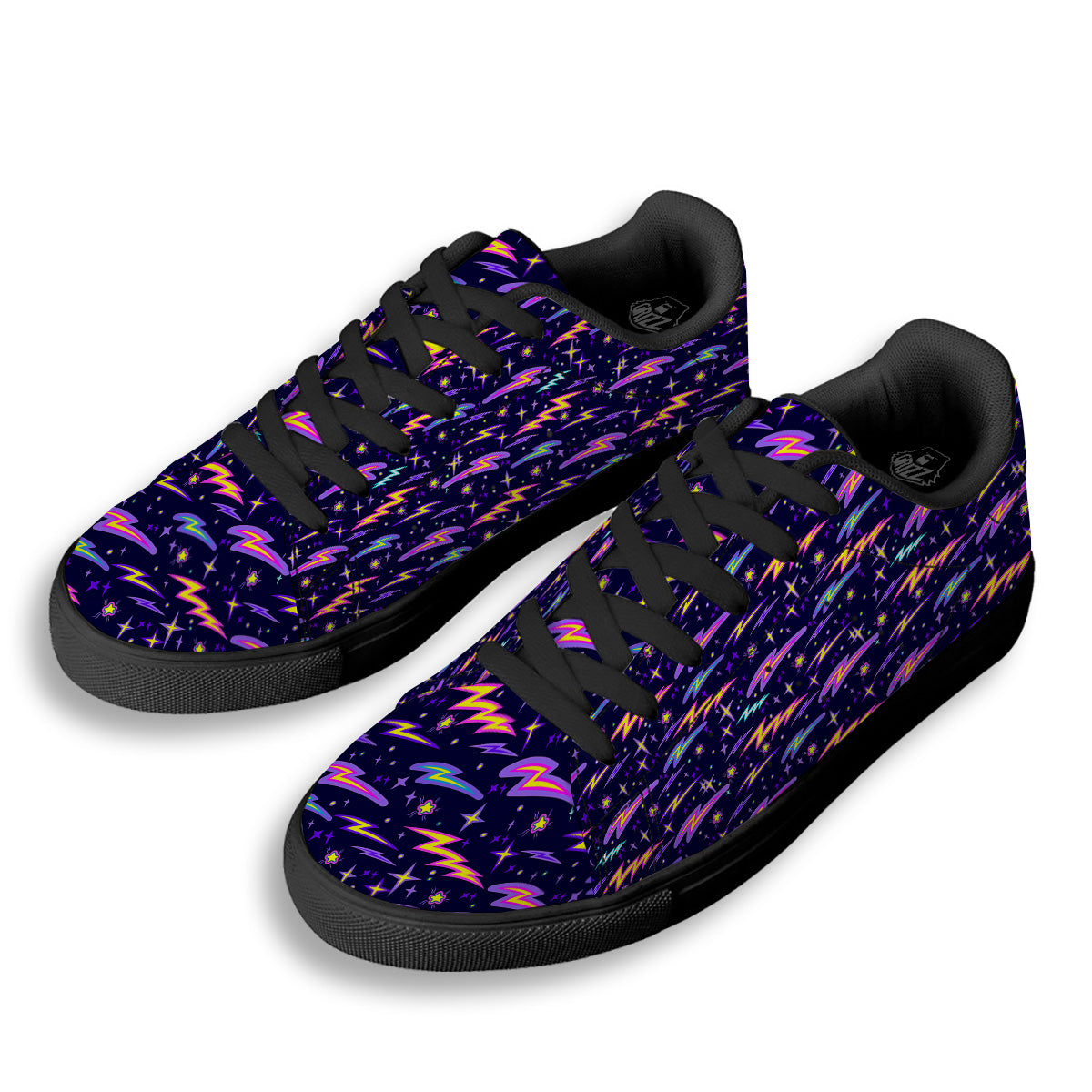 Purple Lightning Flashes Print Pattern Black Low Top Sneakers-grizzshop