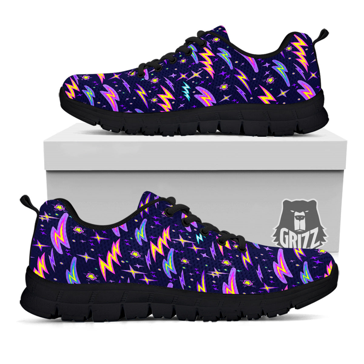 Purple Lightning Flashes Print Pattern Black Sneaker-grizzshop