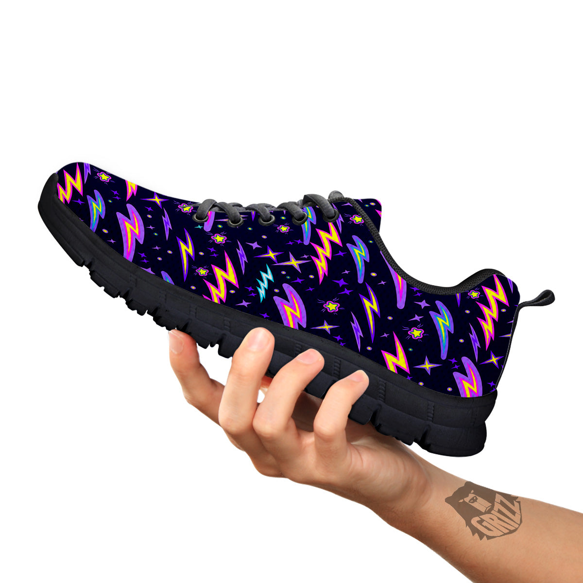 Purple Lightning Flashes Print Pattern Black Sneaker-grizzshop