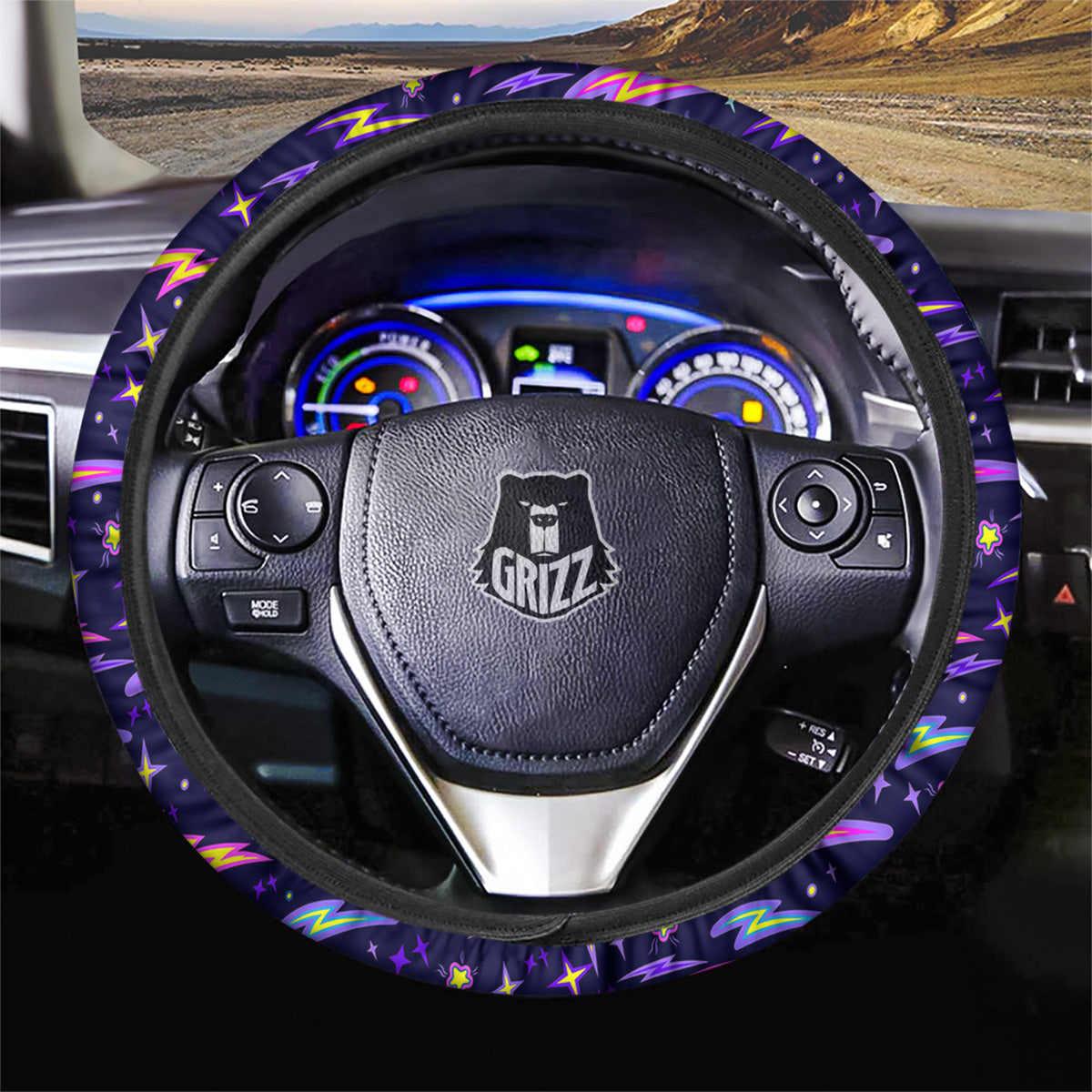 Purple Lightning Flashes Print Pattern Car Steering Wheel Cover-grizzshop