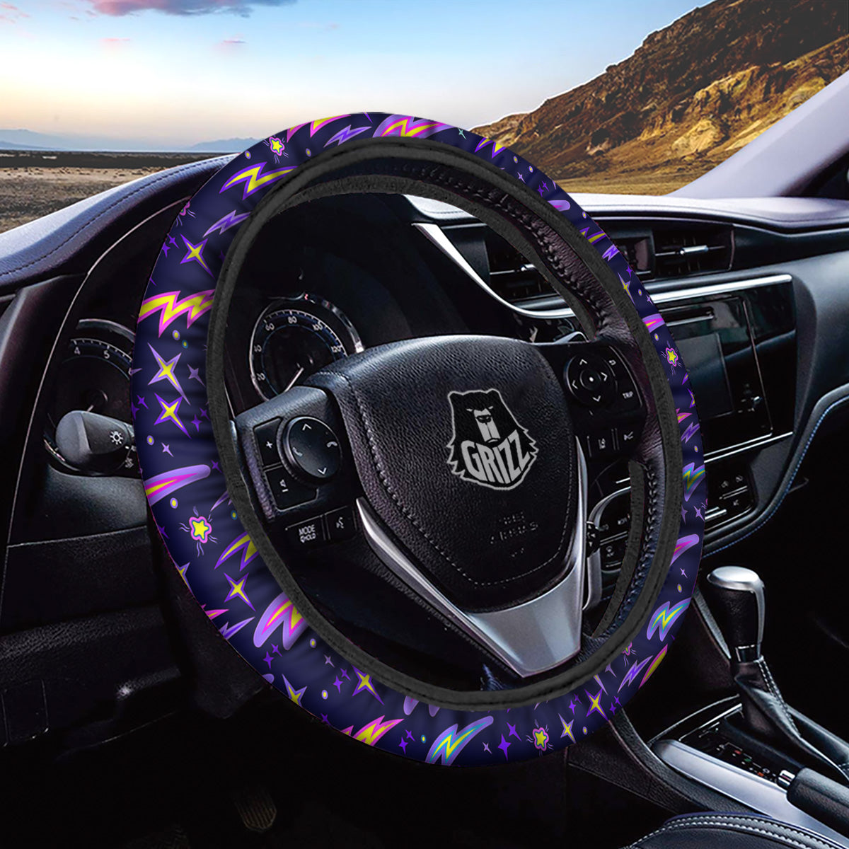 Purple Lightning Flashes Print Pattern Car Steering Wheel Cover-grizzshop