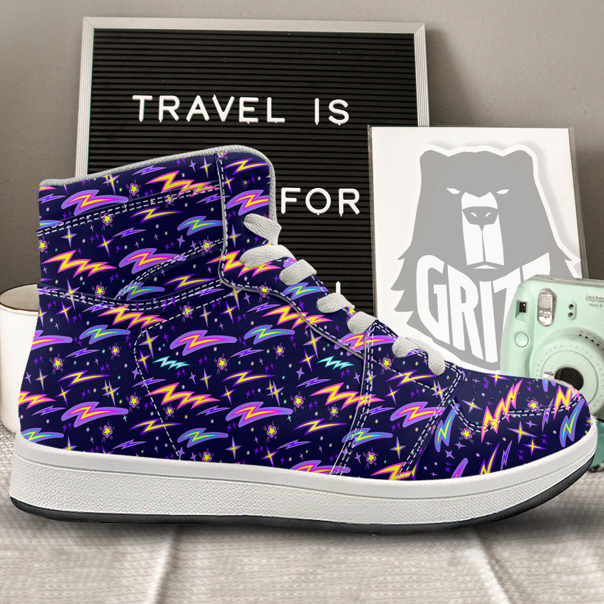 Purple Lightning Flashes Print Pattern High Top Sneakers-grizzshop