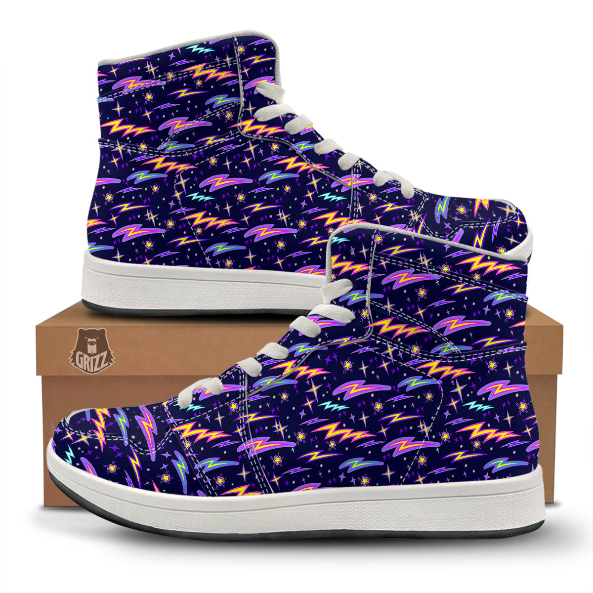 Purple Lightning Flashes Print Pattern High Top Sneakers-grizzshop