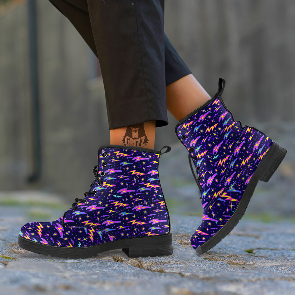 Purple Lightning Flashes Print Pattern Leather Boots-grizzshop