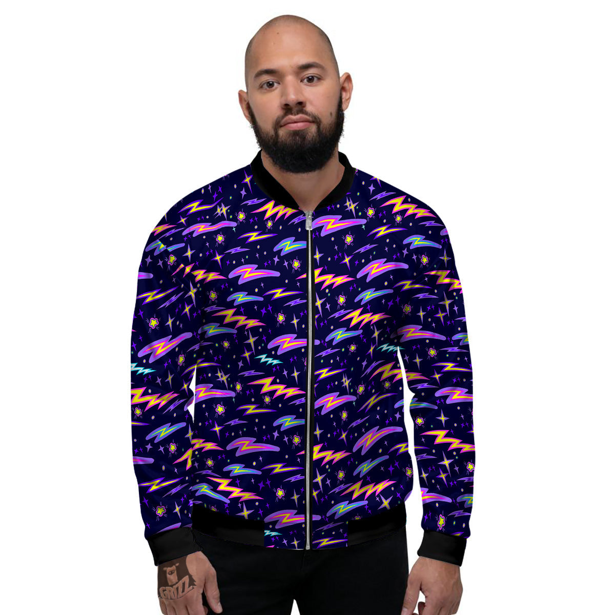 Purple Lightning Flashes Print Pattern Men's Bomber Jacket-grizzshop