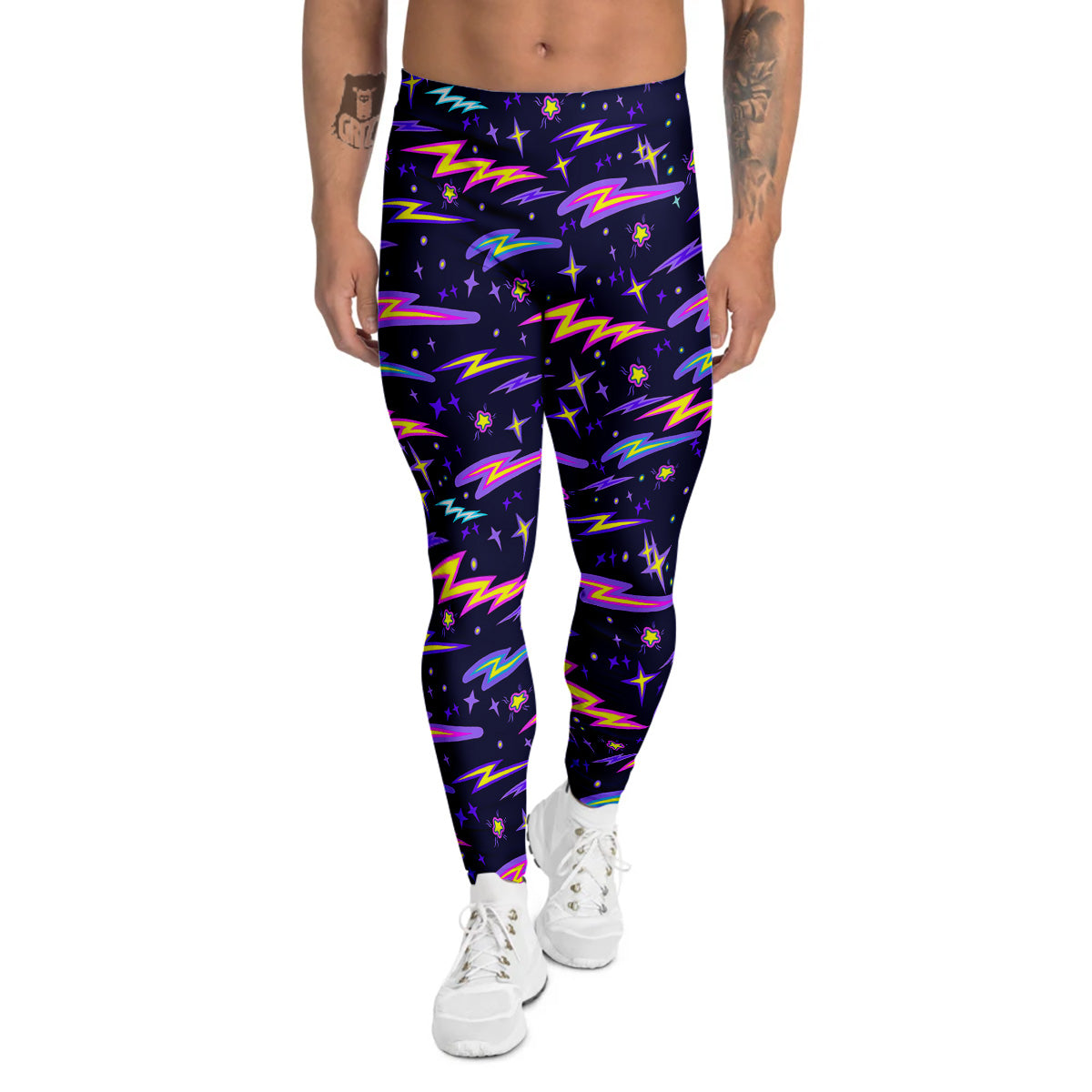 Purple Lightning Flashes Print Pattern Men's Leggings-grizzshop