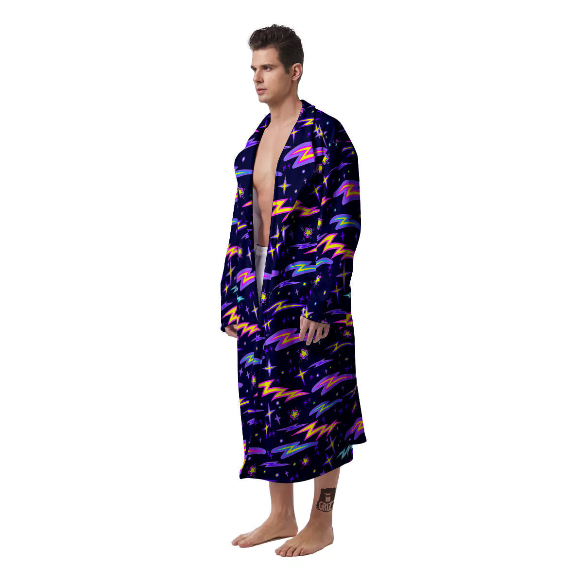 Purple Lightning Flashes Print Pattern Men's Robe-grizzshop