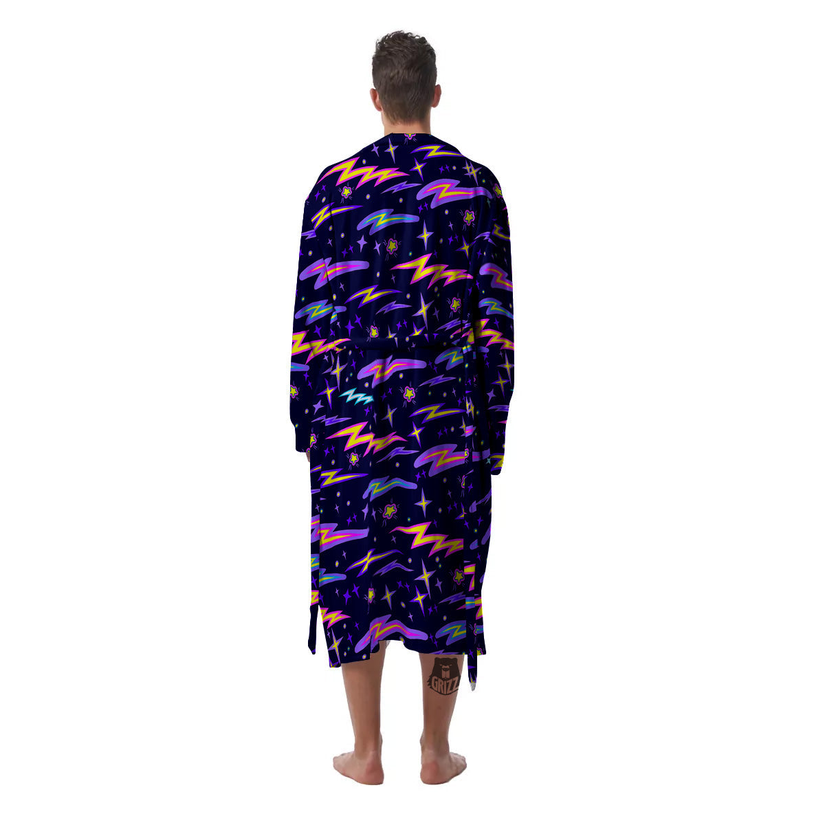 Purple Lightning Flashes Print Pattern Men's Robe-grizzshop