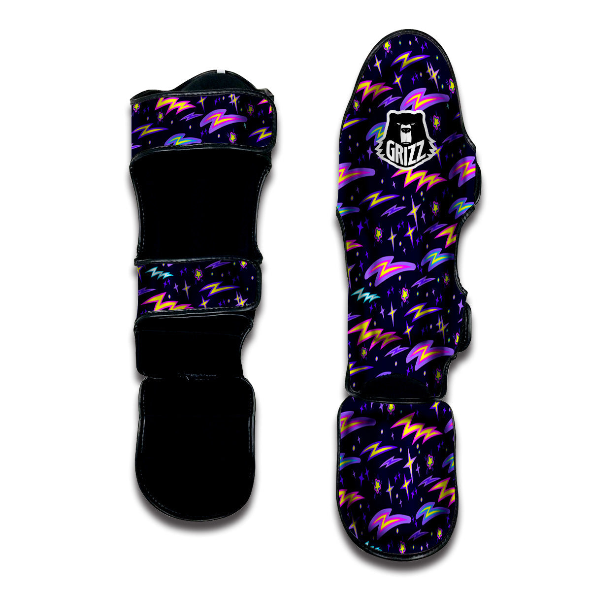 Purple Lightning Flashes Print Pattern Muay Thai Shin Guards-grizzshop