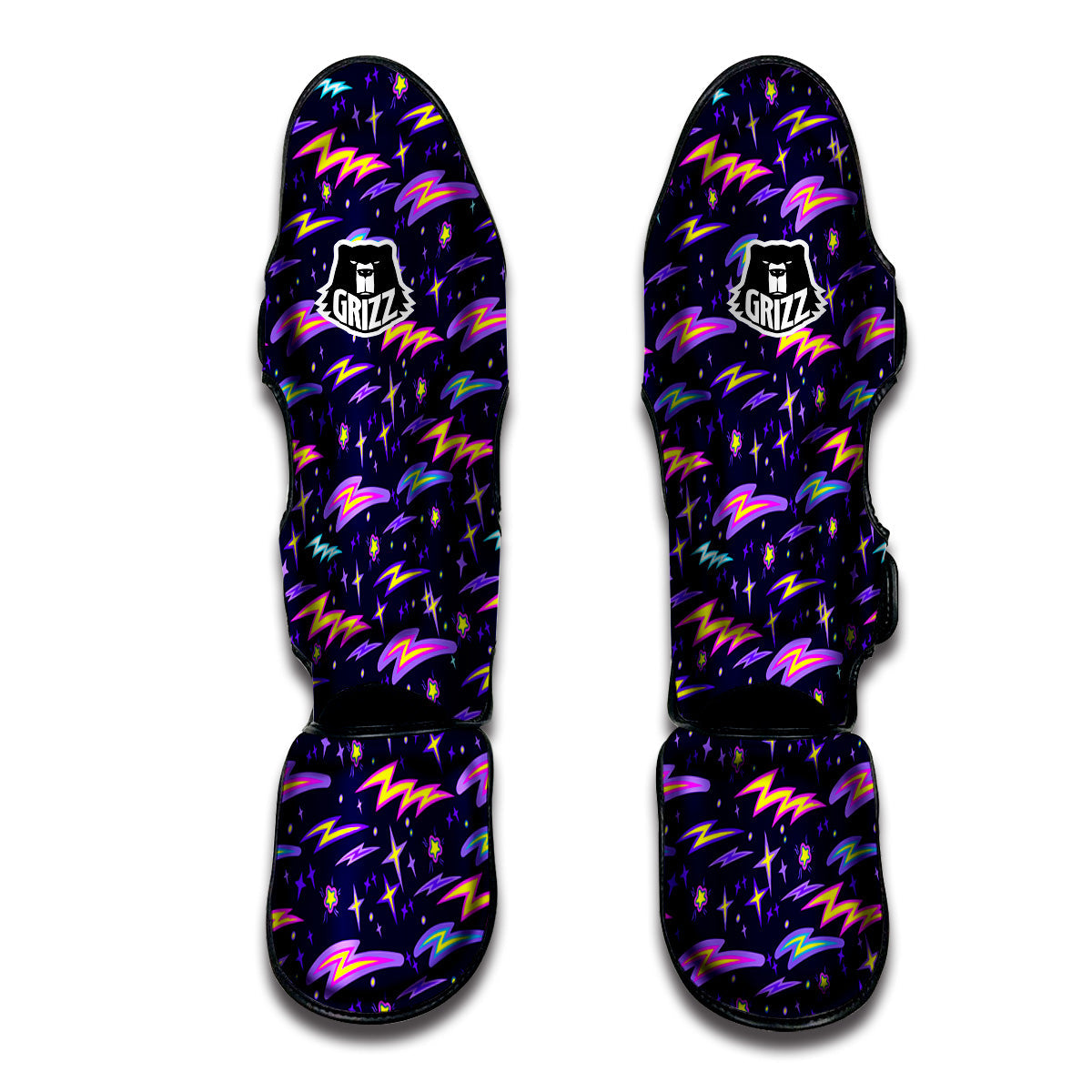 Purple Lightning Flashes Print Pattern Muay Thai Shin Guards-grizzshop