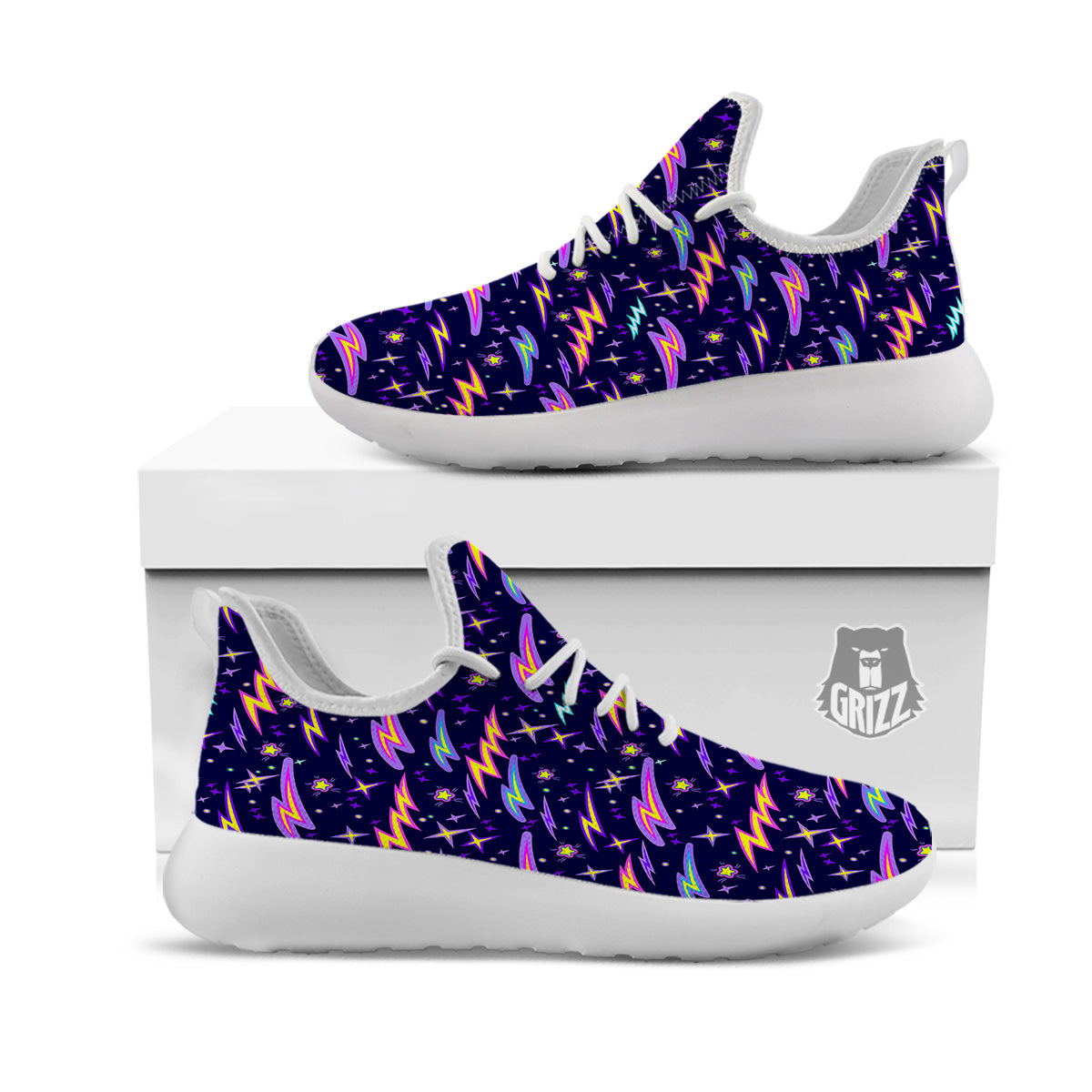 Purple Lightning Flashes Print Pattern White Athletic Shoes-grizzshop
