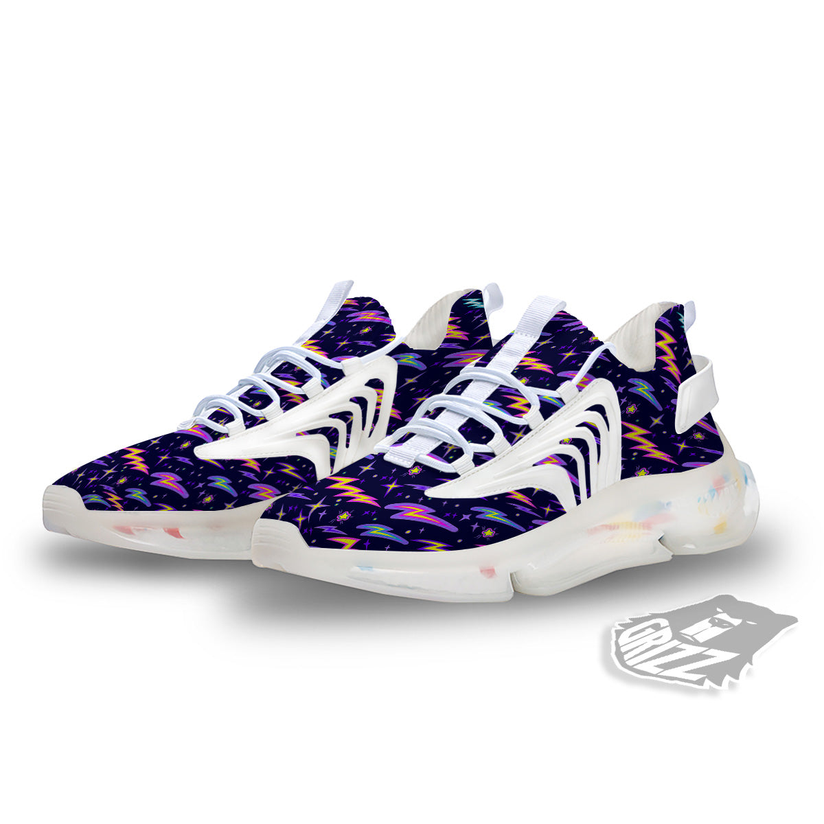 Purple Lightning Flashes Print Pattern White Gym Shoes-grizzshop
