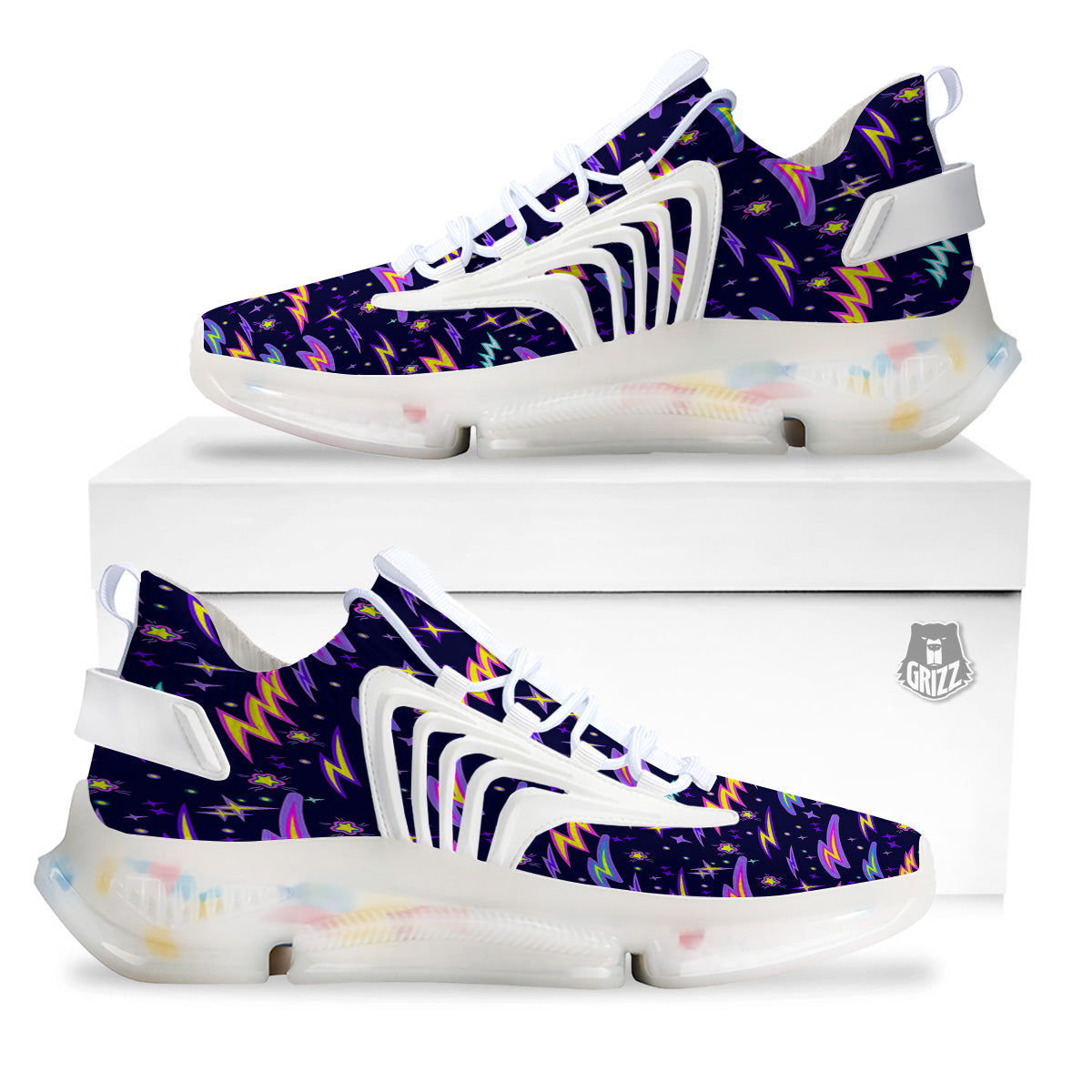 Purple Lightning Flashes Print Pattern White Gym Shoes-grizzshop