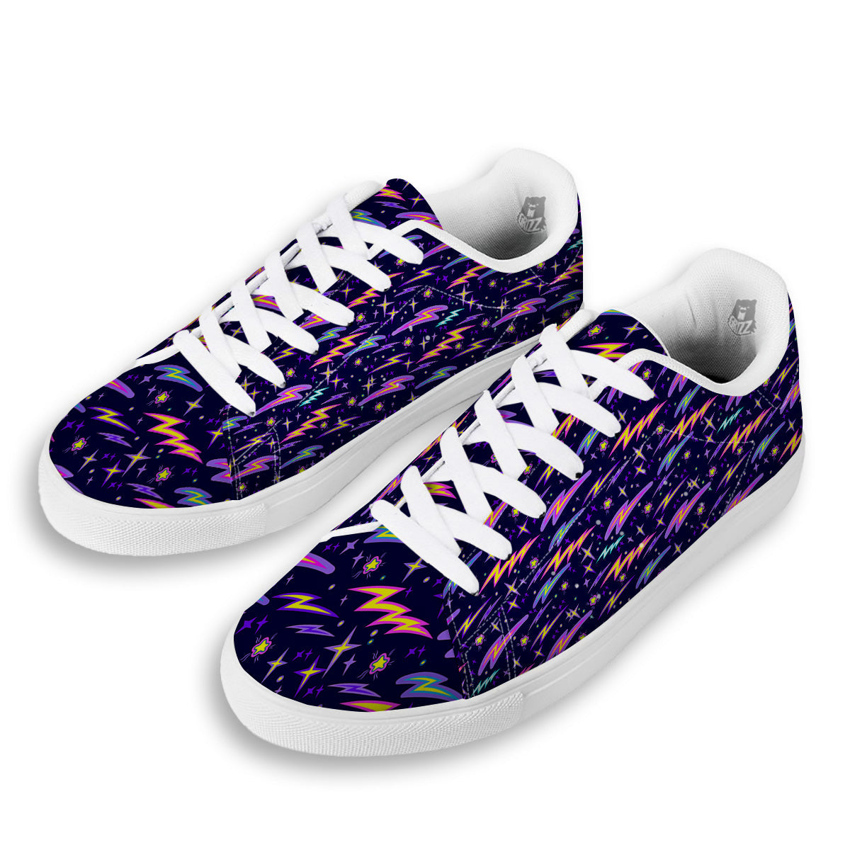 Purple Lightning Flashes Print Pattern White Low Top Sneakers-grizzshop