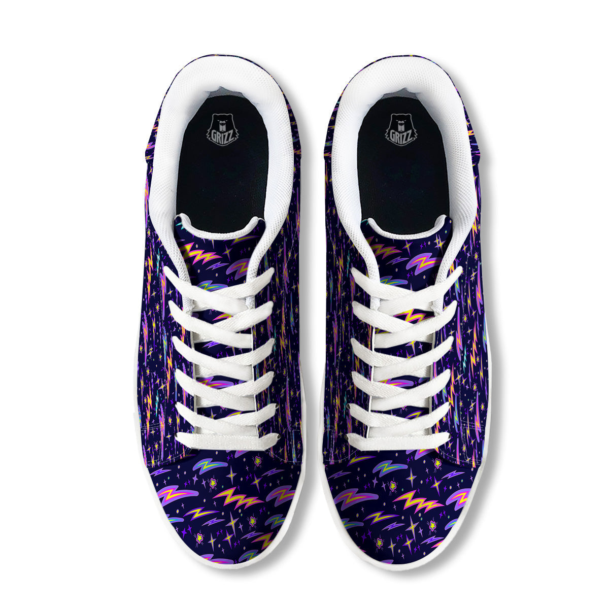 Purple Lightning Flashes Print Pattern White Low Top Sneakers-grizzshop