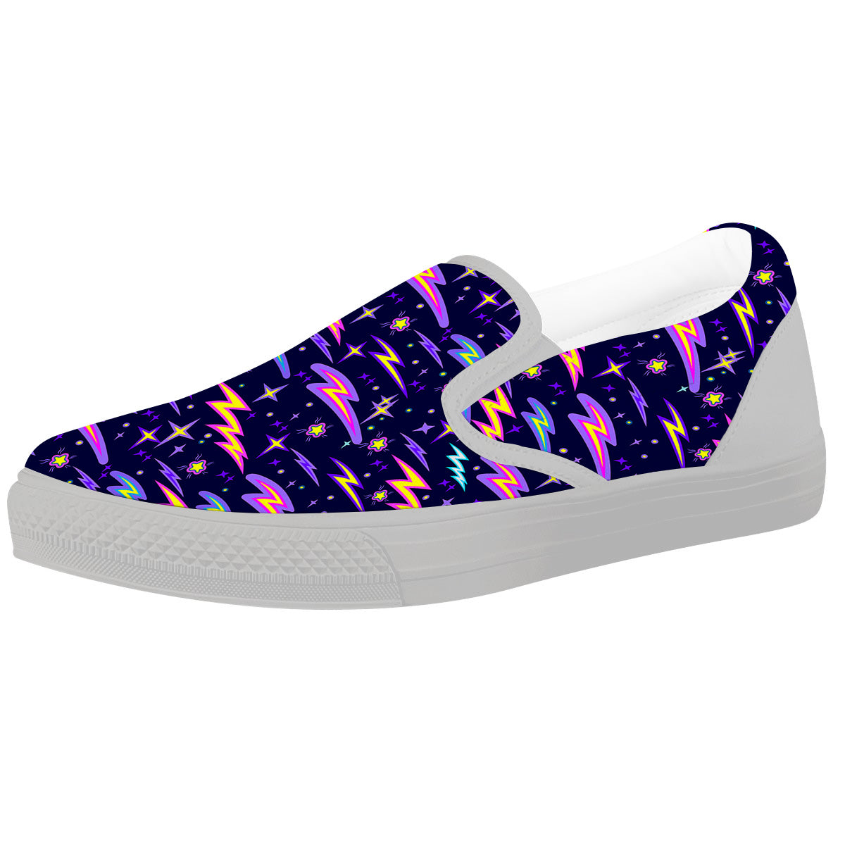 Purple Lightning Flashes Print Pattern White Slip On Shoes-grizzshop