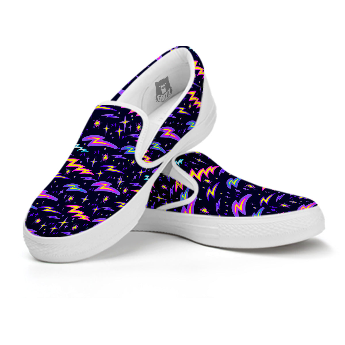 Purple Lightning Flashes Print Pattern White Slip On Shoes-grizzshop