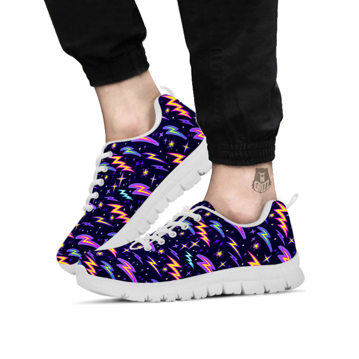 Purple Lightning Flashes Print Pattern White Sneaker-grizzshop