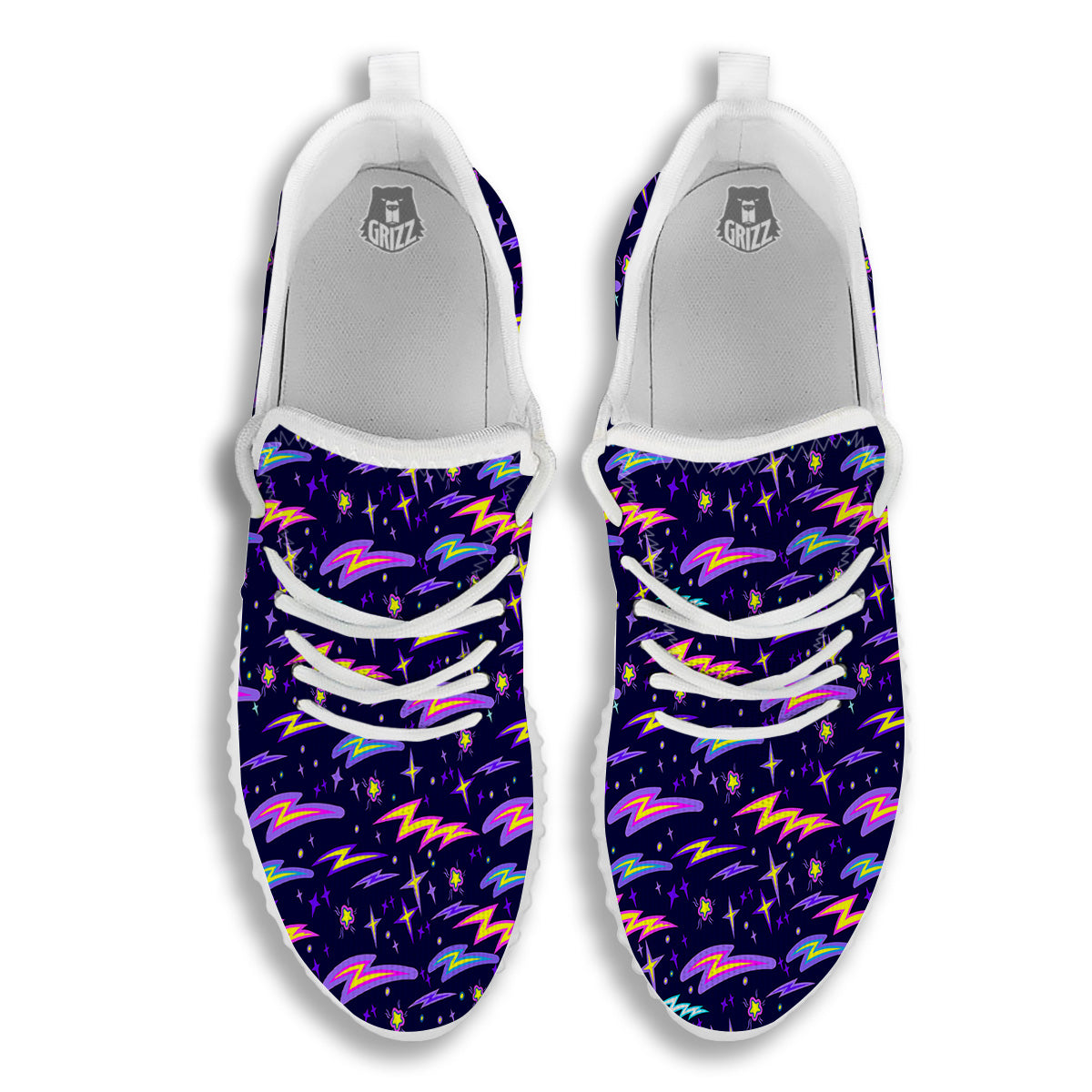 Purple Lightning Flashes Print Pattern White Walking Shoes-grizzshop
