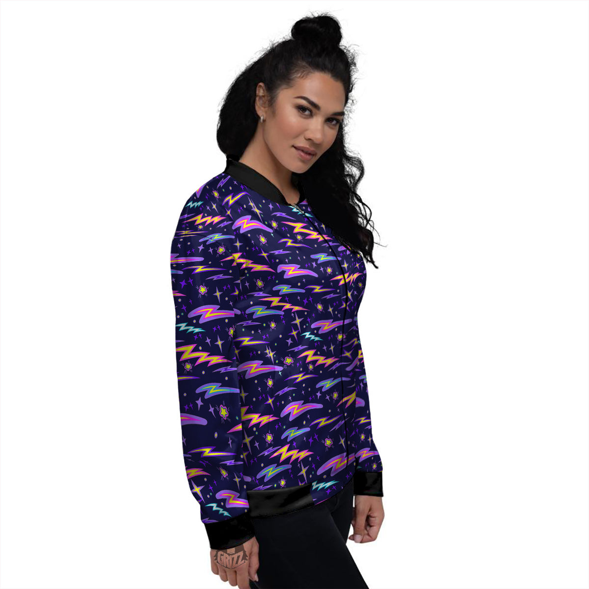 Purple Lightning Flashes Print Pattern Women's Bomber Jacket-grizzshop