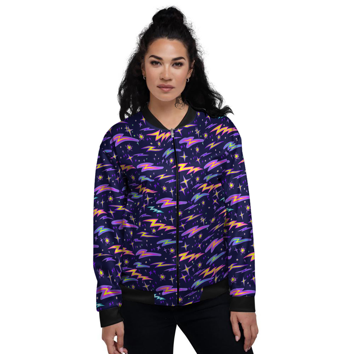 Purple Lightning Flashes Print Pattern Women's Bomber Jacket-grizzshop