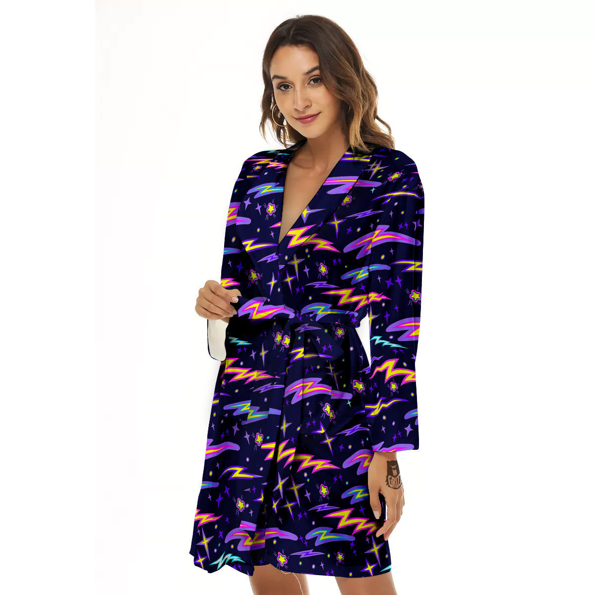 Purple Lightning Flashes Print Pattern Women's Robe-grizzshop