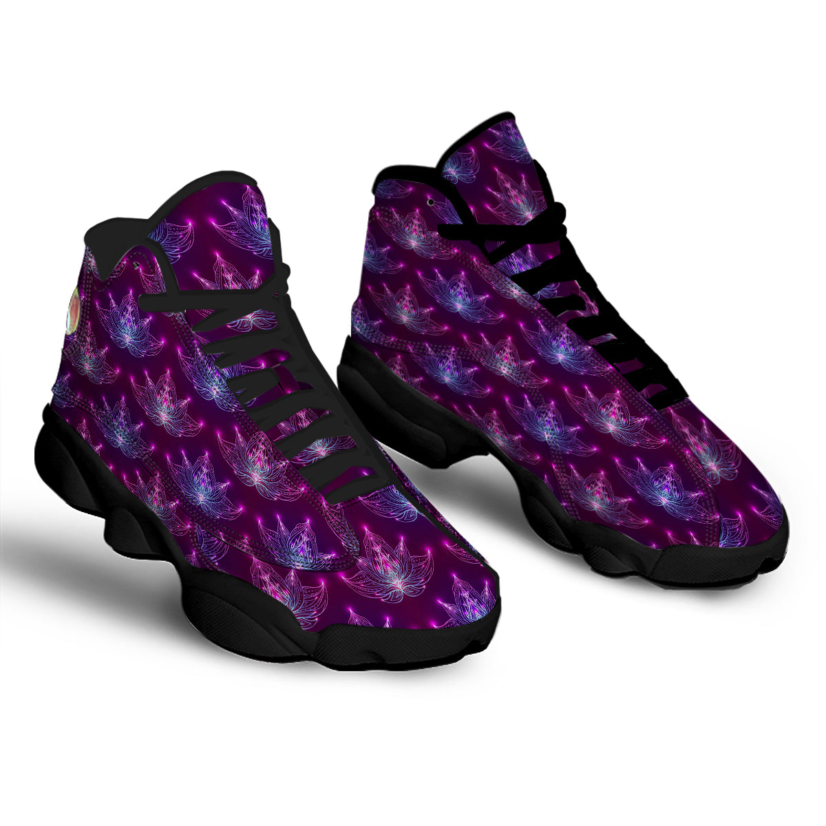 Purple Lotus Boho Print Pattern Black Basketball Shoes-grizzshop