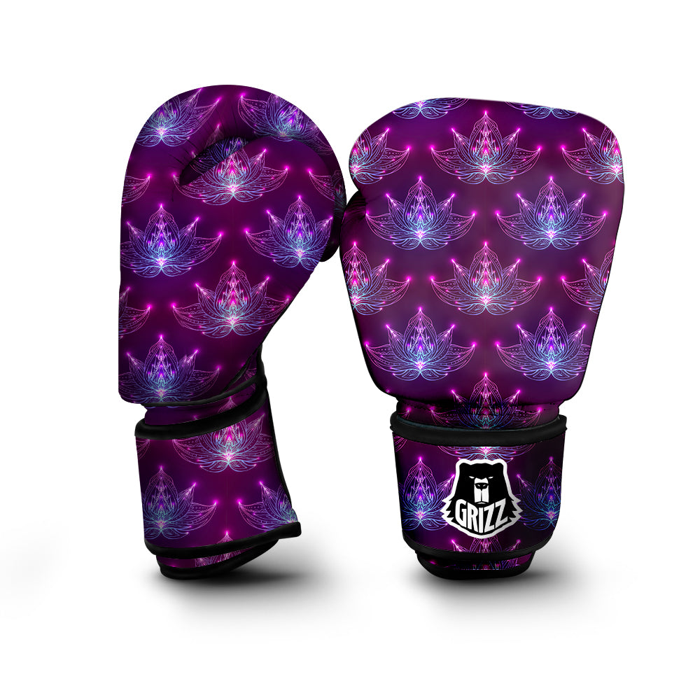 Purple Lotus Boho Print Pattern Boxing Gloves-grizzshop