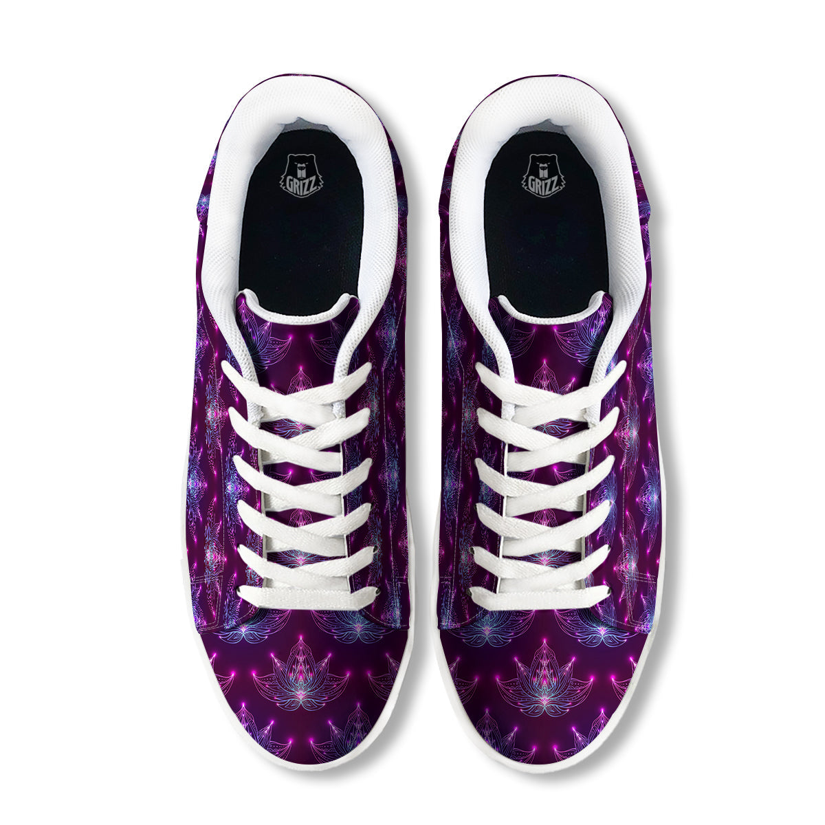 Purple Lotus Boho Print Pattern White Low Top Sneakers-grizzshop