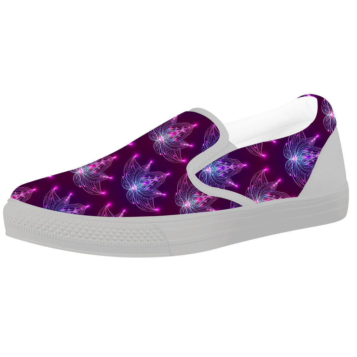 Purple Lotus Boho Print Pattern White Slip On Shoes-grizzshop