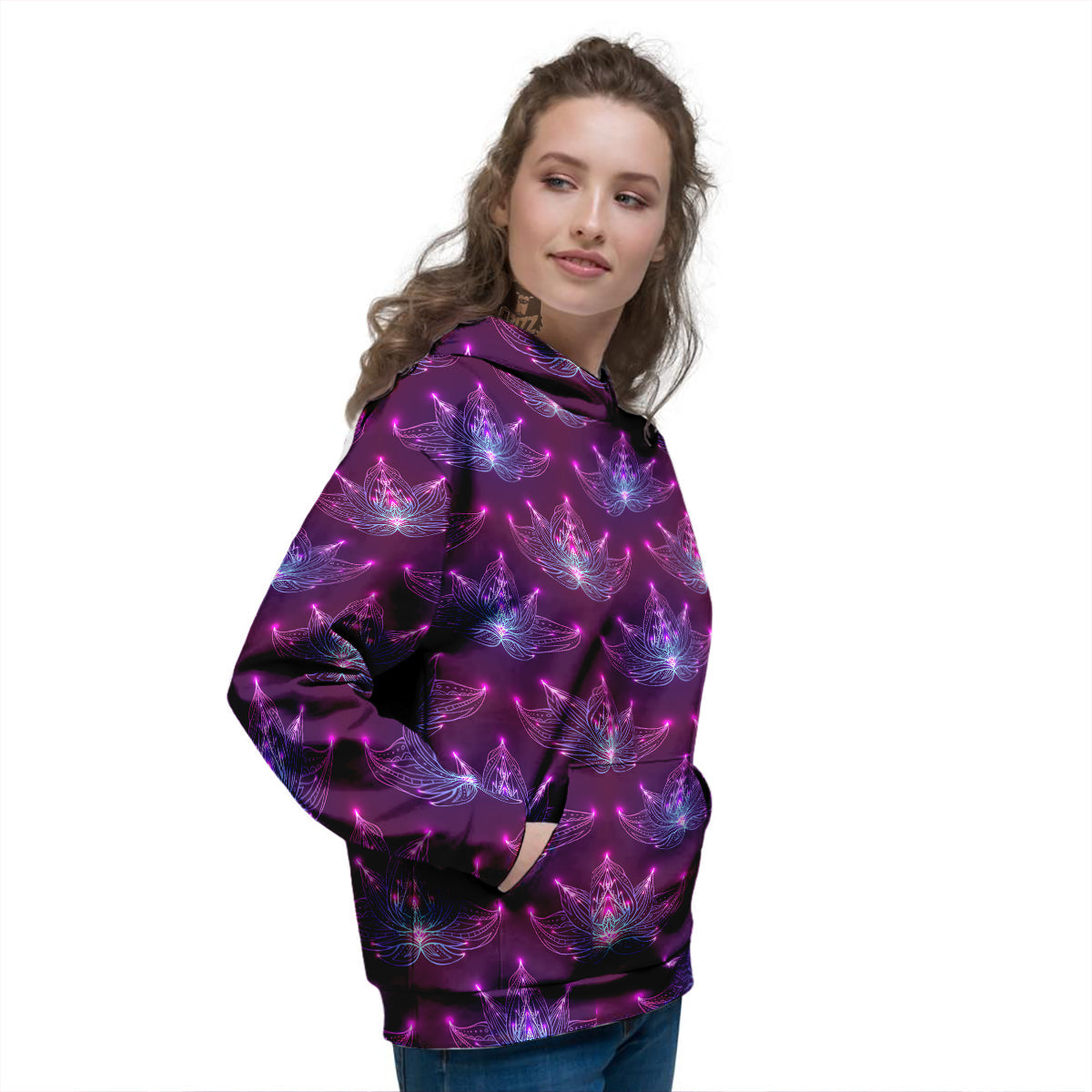 Purple Lotus Boho Print Pattern Women's Hoodie-grizzshop