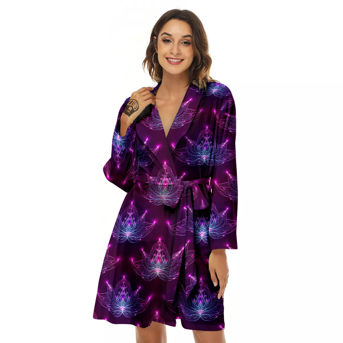 Purple Lotus Boho Print Pattern Women's Robe-grizzshop