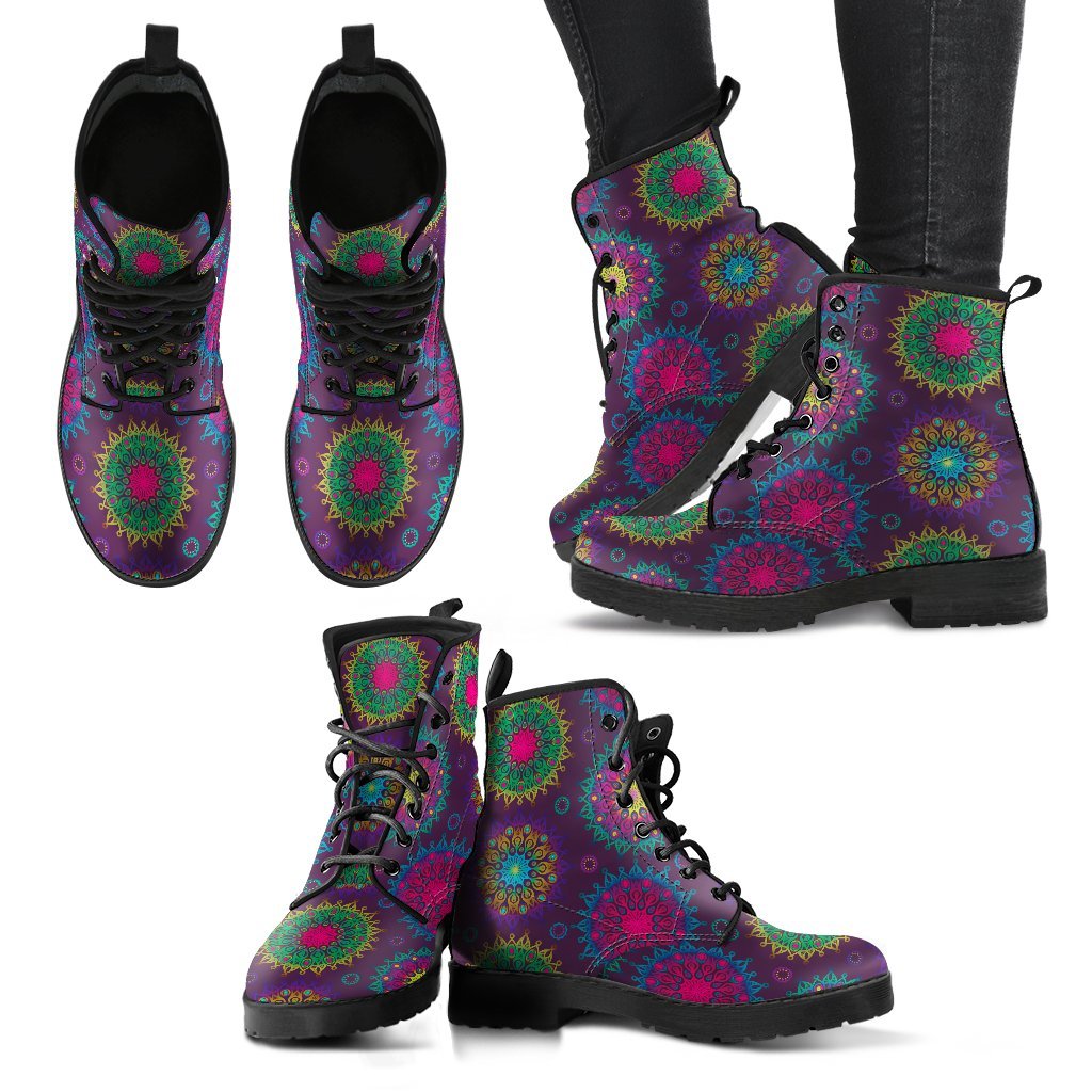 Purple Mandalas Women's Leather Boots-grizzshop