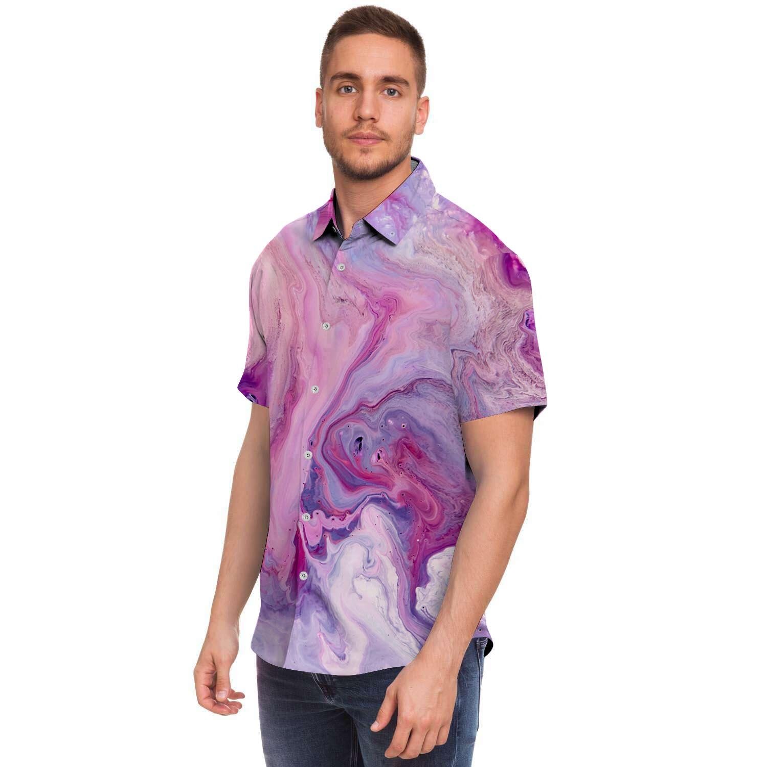 Purple Marble Men's Short Sleeve Shirt-grizzshop
