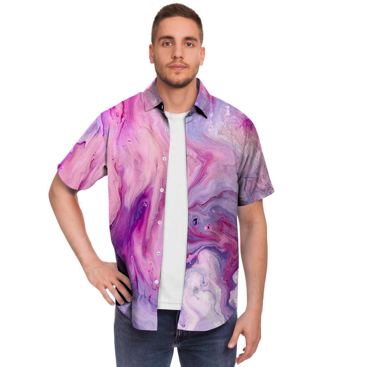 Purple Marble Men's Short Sleeve Shirt-grizzshop