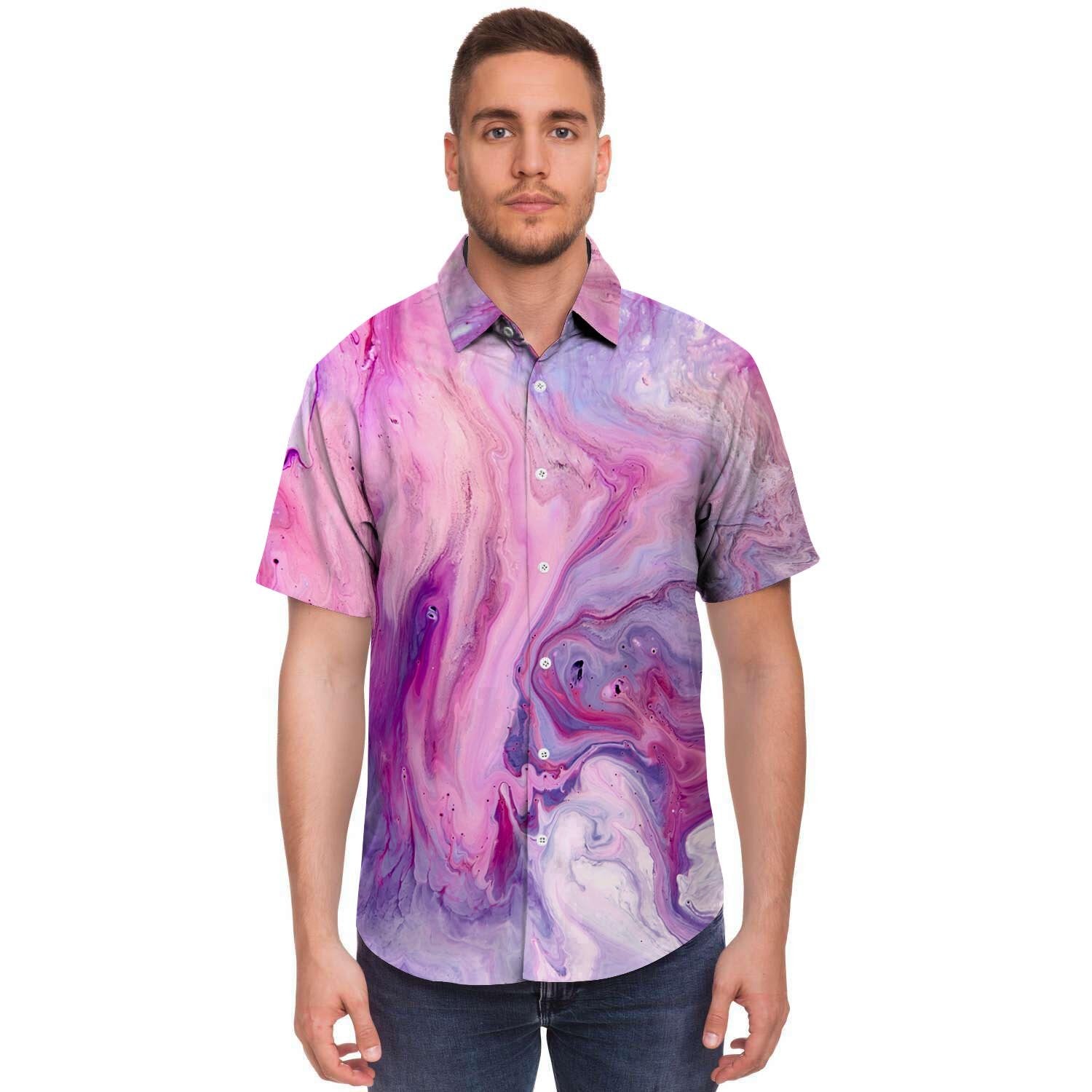 Purple Marble Men's Short Sleeve Shirt-grizzshop