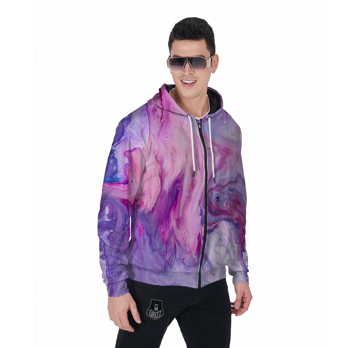 Purple Marble Men's Zip Up Hoodie-grizzshop