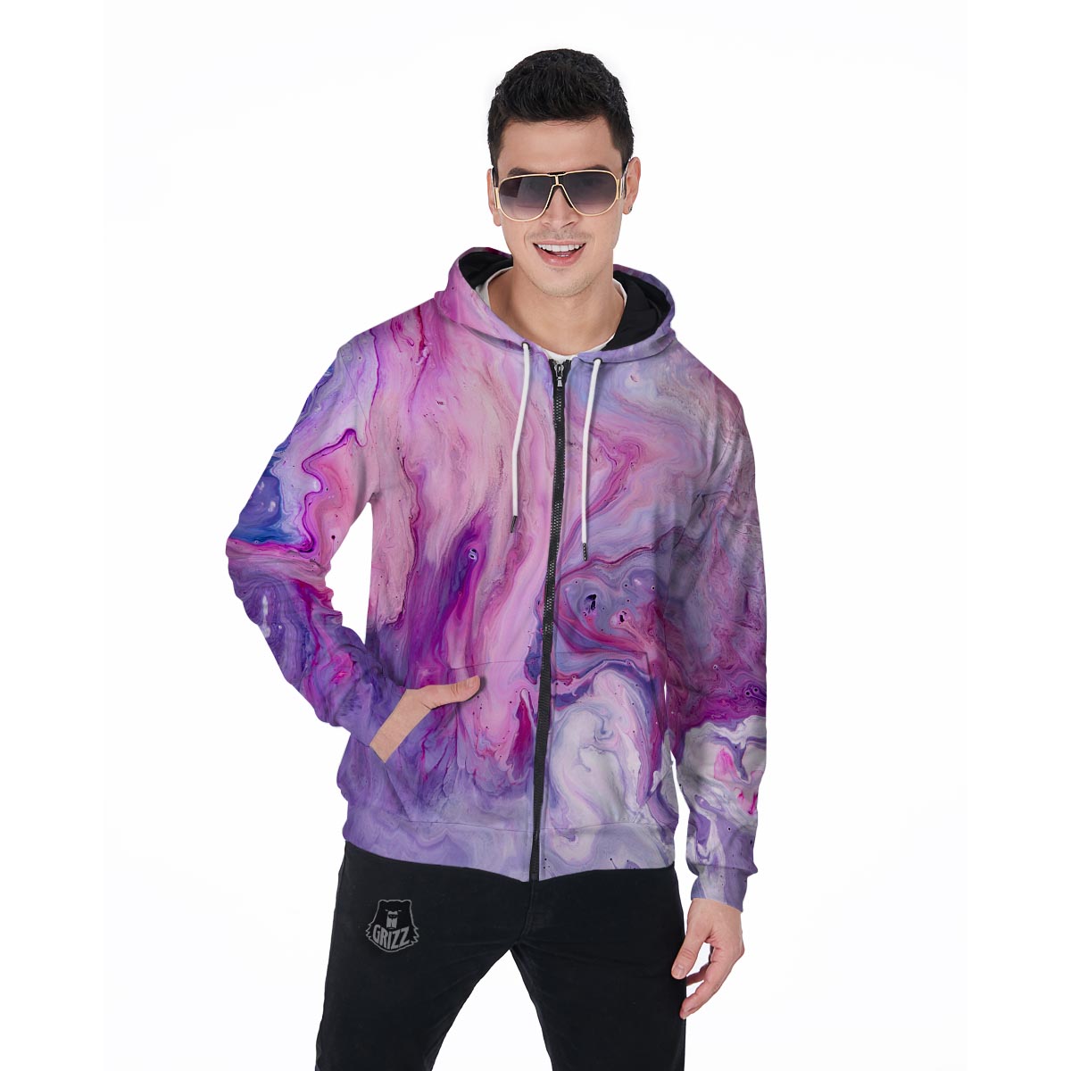 Purple Marble Men's Zip Up Hoodie-grizzshop