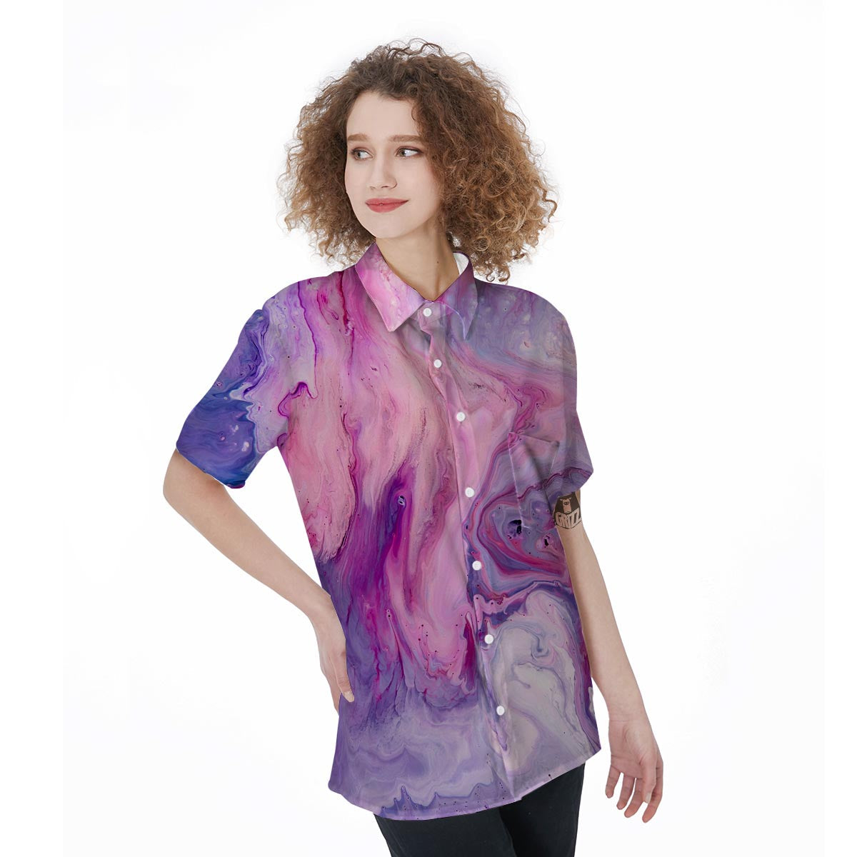Purple Marble Women's Short Sleeve Shirts-grizzshop