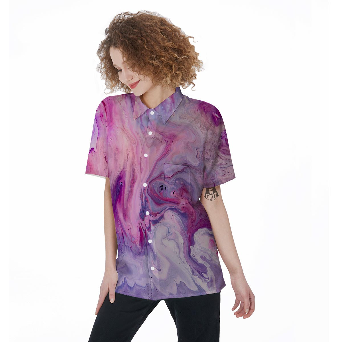 Purple Marble Women's Short Sleeve Shirts-grizzshop