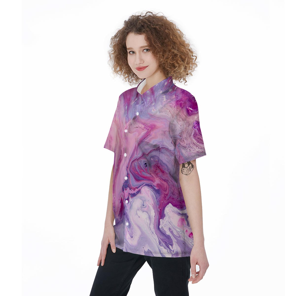 Purple Marble Women's Short Sleeve Shirts-grizzshop