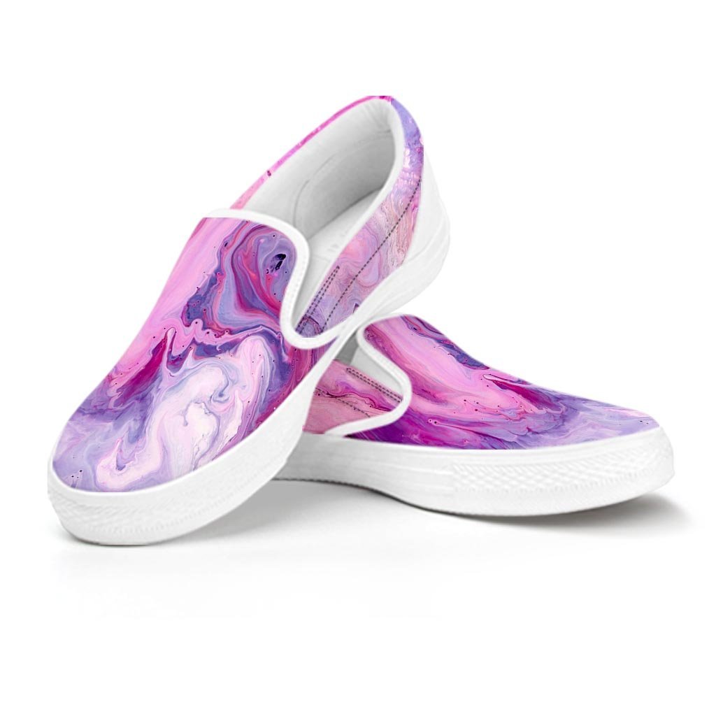 Purple Marble Women's Slip On Sneakers-grizzshop