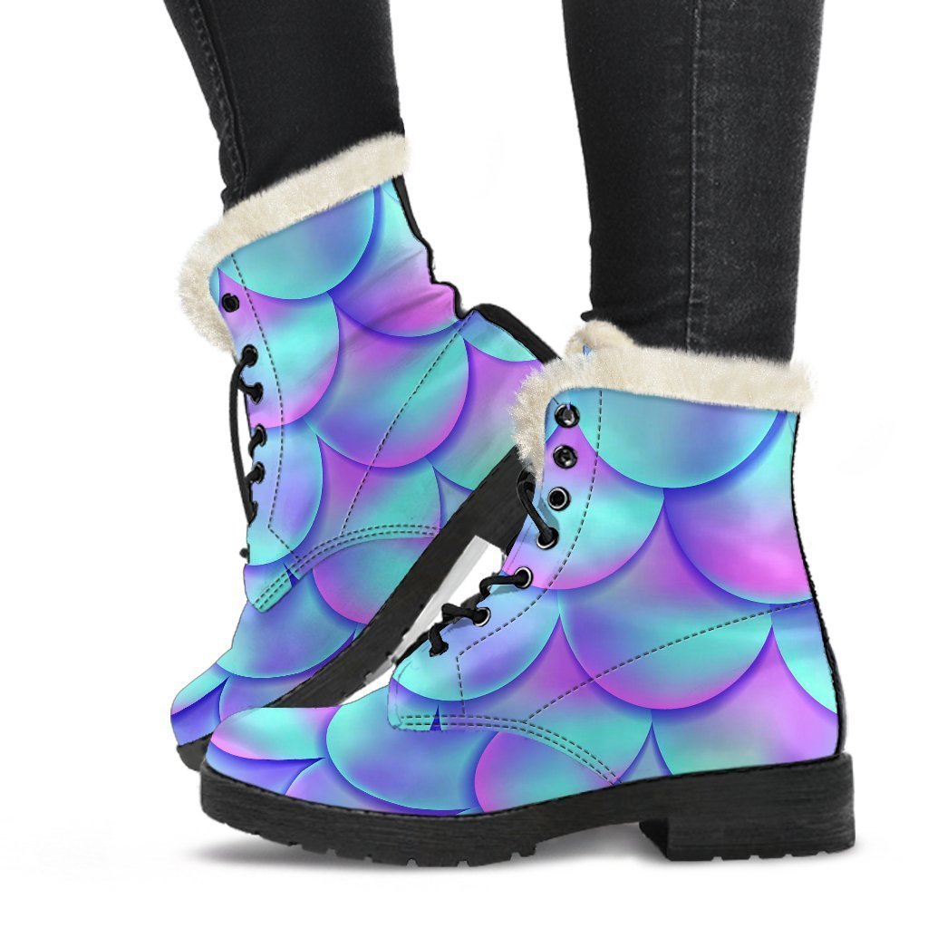 Purple Mermaid Teal Scales Pattern Print Comfy Winter Boots-grizzshop