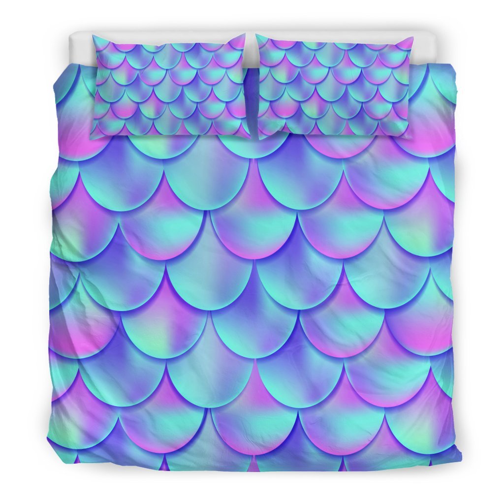 Purple Mermaid Teal Scales Pattern Print Duvet Cover Bedding Set-grizzshop